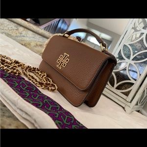 Tory Burch Britten Croc Mini Top Handle Bag in brown